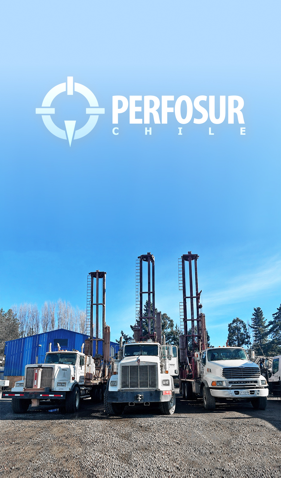Flota de equipos de perforación Perfosur en patio de operaciones